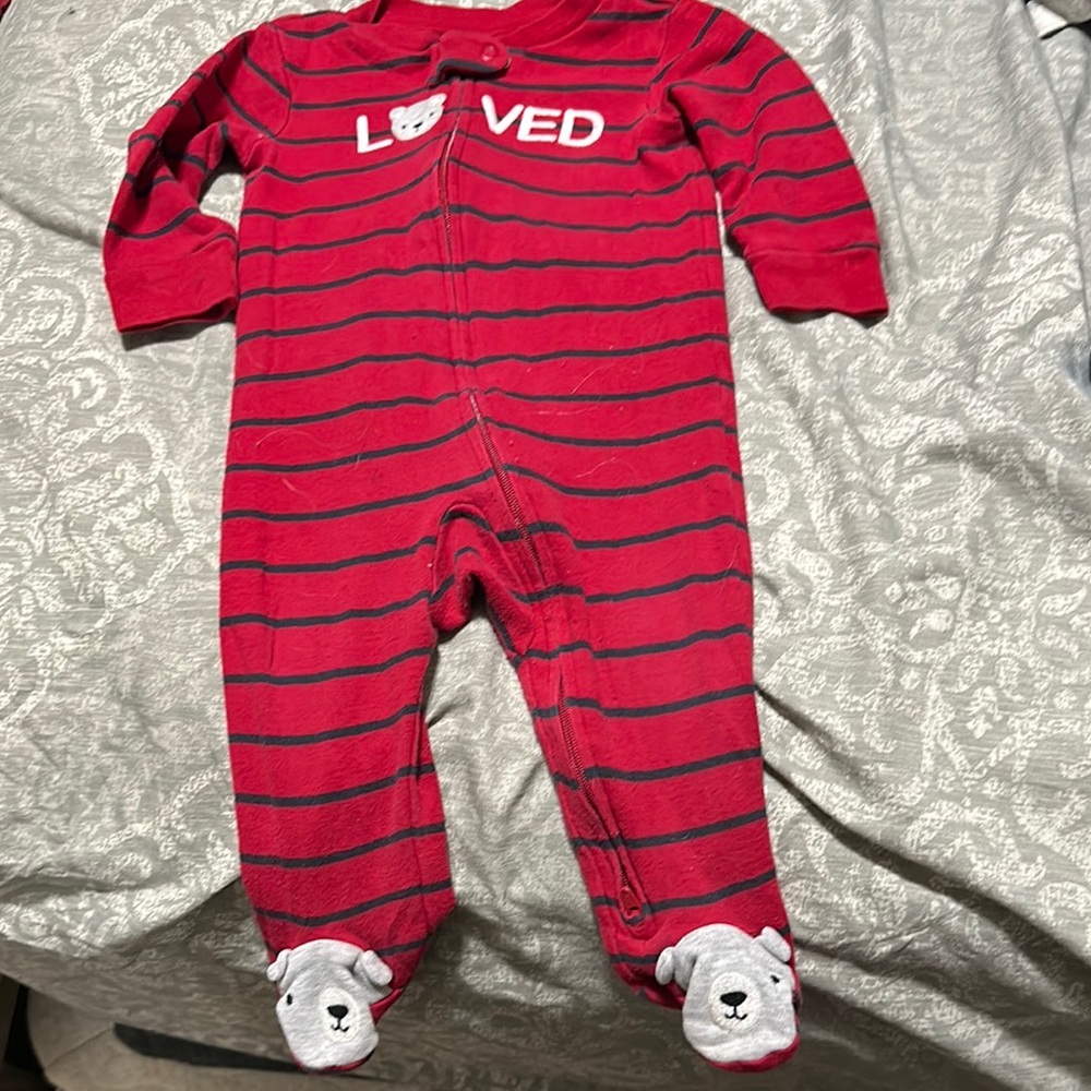 Red Striped Kids One Piece with Bear Design